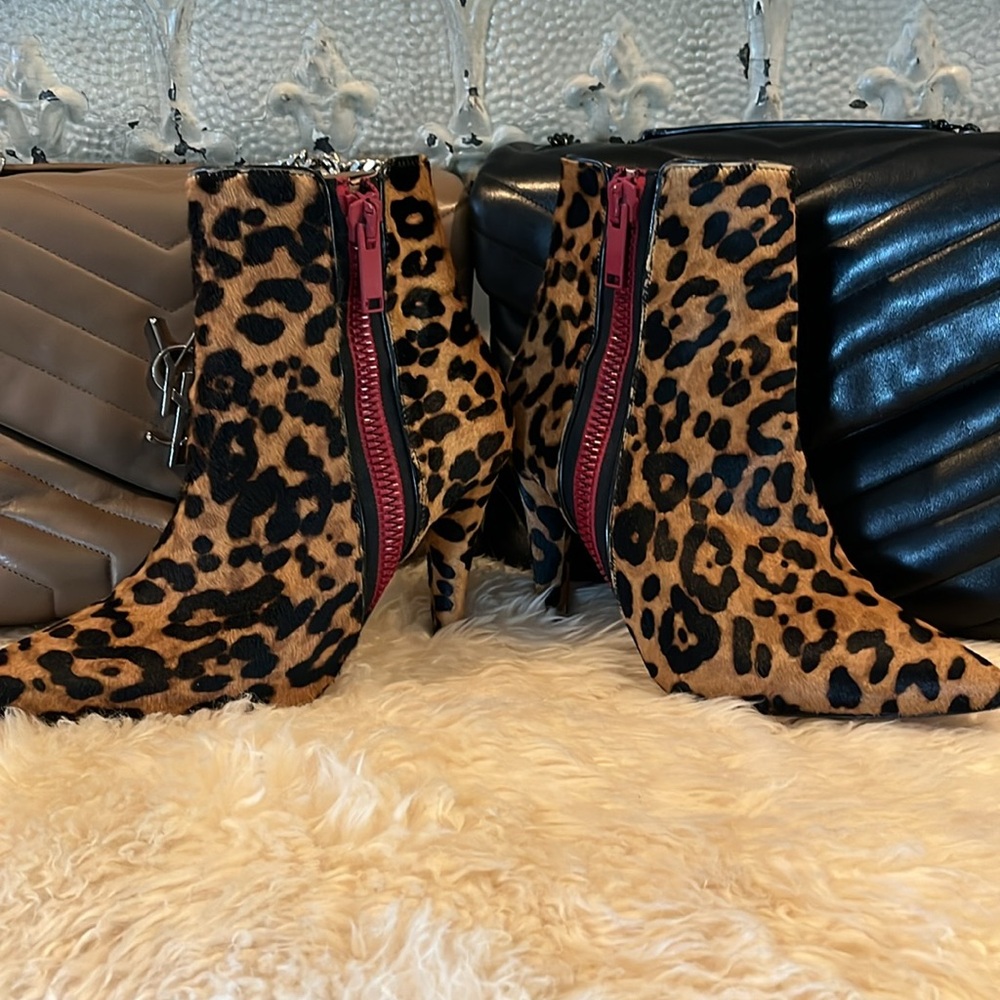 Veto Cupid Leopard Print calf hair Ankle Boots with Red Zipper